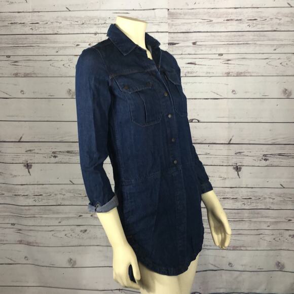 AllSaints Women’s Denise Louise Military Dark Blue Denim Shirt Dress size 0 - Picture 9 of 12